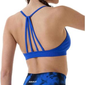 imageAUROLA Mercury Workout Sports Bras Women Athletic Removable Padded Backless Strapy Minimal Crop TopSeamlessklein Blue