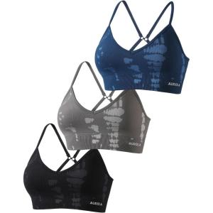 imageAUROLA Serpent Seamless Sports Bras for WomenBackless Padded Strappy Workout Gym Yoga Crop TopsPack Blackwater Bluemocha