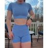 imageAUROLA Influence Crop Top Workout Shirts for Women UltraSoft Seamless Gym T Shirts Short Sleeve Running Workout TopsAiry Blue