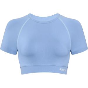 imageAUROLA Influence Crop Top Workout Shirts for Women UltraSoft Seamless Gym T Shirts Short Sleeve Running Workout TopsAiry Blue