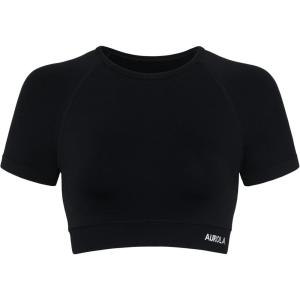 imageAUROLA Influence Crop Top Workout Shirts for Women UltraSoft Seamless Gym T Shirts Short Sleeve Running Workout TopsBlack
