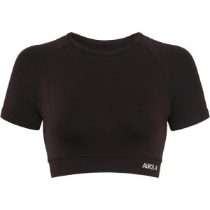 imageAUROLA Influence Crop Top Workout Shirts for Women UltraSoft Seamless Gym T Shirts Short Sleeve Running Workout TopsCoffee