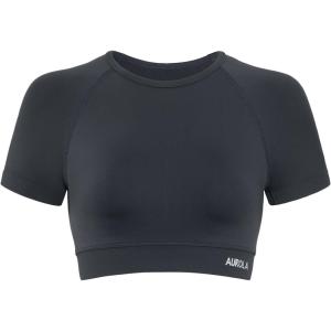 imageAUROLA Influence Crop Top Workout Shirts for Women UltraSoft Seamless Gym T Shirts Short Sleeve Running Workout TopsDark Grey