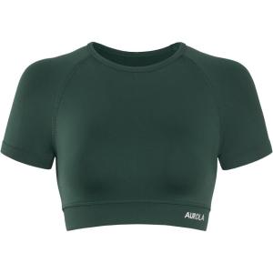 imageAUROLA Influence Crop Top Workout Shirts for Women UltraSoft Seamless Gym T Shirts Short Sleeve Running Workout TopsEden Green