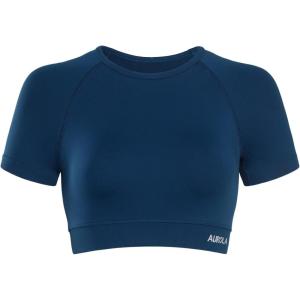 imageAUROLA Influence Crop Top Workout Shirts for Women UltraSoft Seamless Gym T Shirts Short Sleeve Running Workout TopsEnsign Blue