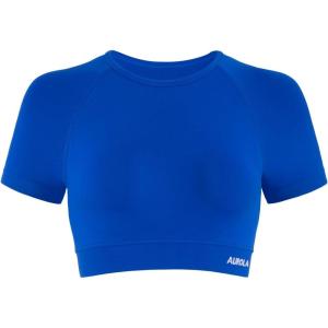 imageAUROLA Influence Crop Top Workout Shirts for Women UltraSoft Seamless Gym T Shirts Short Sleeve Running Workout TopsKlein Blue