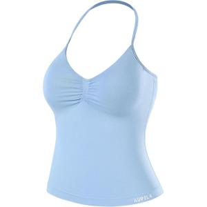 imageAUROLA Influence Longline Strappy Workout Halter Tops for WomenRemovable Cups Padded Bras Impact Gym Yoga Sleeveless TopAiry Blue