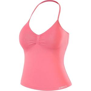 imageAUROLA Influence Longline Strappy Workout Halter Tops for WomenRemovable Cups Padded Bras Impact Gym Yoga Sleeveless TopBubblegum