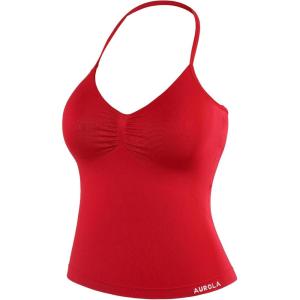 imageAUROLA Influence Longline Strappy Workout Halter Tops for WomenRemovable Cups Padded Bras Impact Gym Yoga Sleeveless TopChili Red