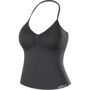 imageAUROLA Influence Longline Strappy Workout Halter Tops for WomenRemovable Cups Padded Bras Impact Gym Yoga Sleeveless TopDark Grey