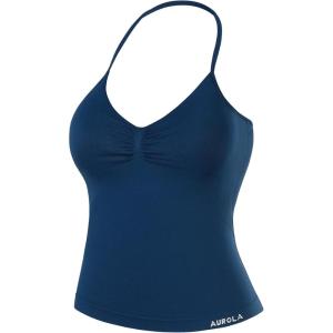 imageAUROLA Influence Longline Strappy Workout Halter Tops for WomenRemovable Cups Padded Bras Impact Gym Yoga Sleeveless TopEnsign Blue