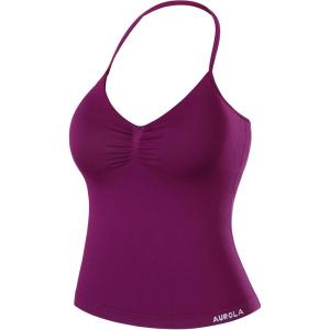 imageAUROLA Influence Longline Strappy Workout Halter Tops for WomenRemovable Cups Padded Bras Impact Gym Yoga Sleeveless TopMagenta