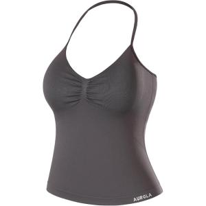 imageAUROLA Influence Longline Strappy Workout Halter Tops for WomenRemovable Cups Padded Bras Impact Gym Yoga Sleeveless TopPlum Truffle