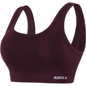 imageAUROLA Power Sports Bras for Women  Push Up Workout Bra Square Neck Yoga Bra Padded Low Impact Gym Bra Crop TopBlack Cherry