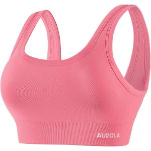 imageAUROLA Power Sports Bras for Women  Push Up Workout Bra Square Neck Yoga Bra Padded Low Impact Gym Bra Crop TopBubblegum