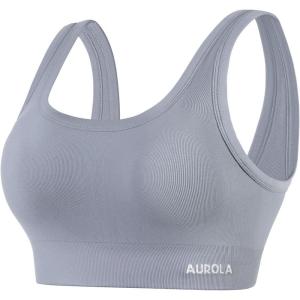 imageAUROLA Power Sports Bras for Women  Push Up Workout Bra Square Neck Yoga Bra Padded Low Impact Gym Bra Crop TopFog Grey