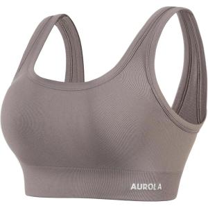 imageAUROLA Power Sports Bras for Women  Push Up Workout Bra Square Neck Yoga Bra Padded Low Impact Gym Bra Crop TopMocha