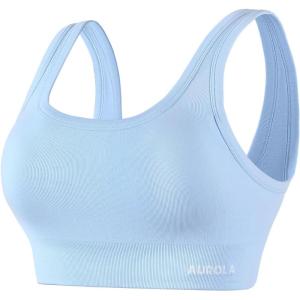 imageAUROLA Power Sports Bras for Women  Push Up Workout Bra Square Neck Yoga Bra Padded Low Impact Gym Bra Crop TopSky Light