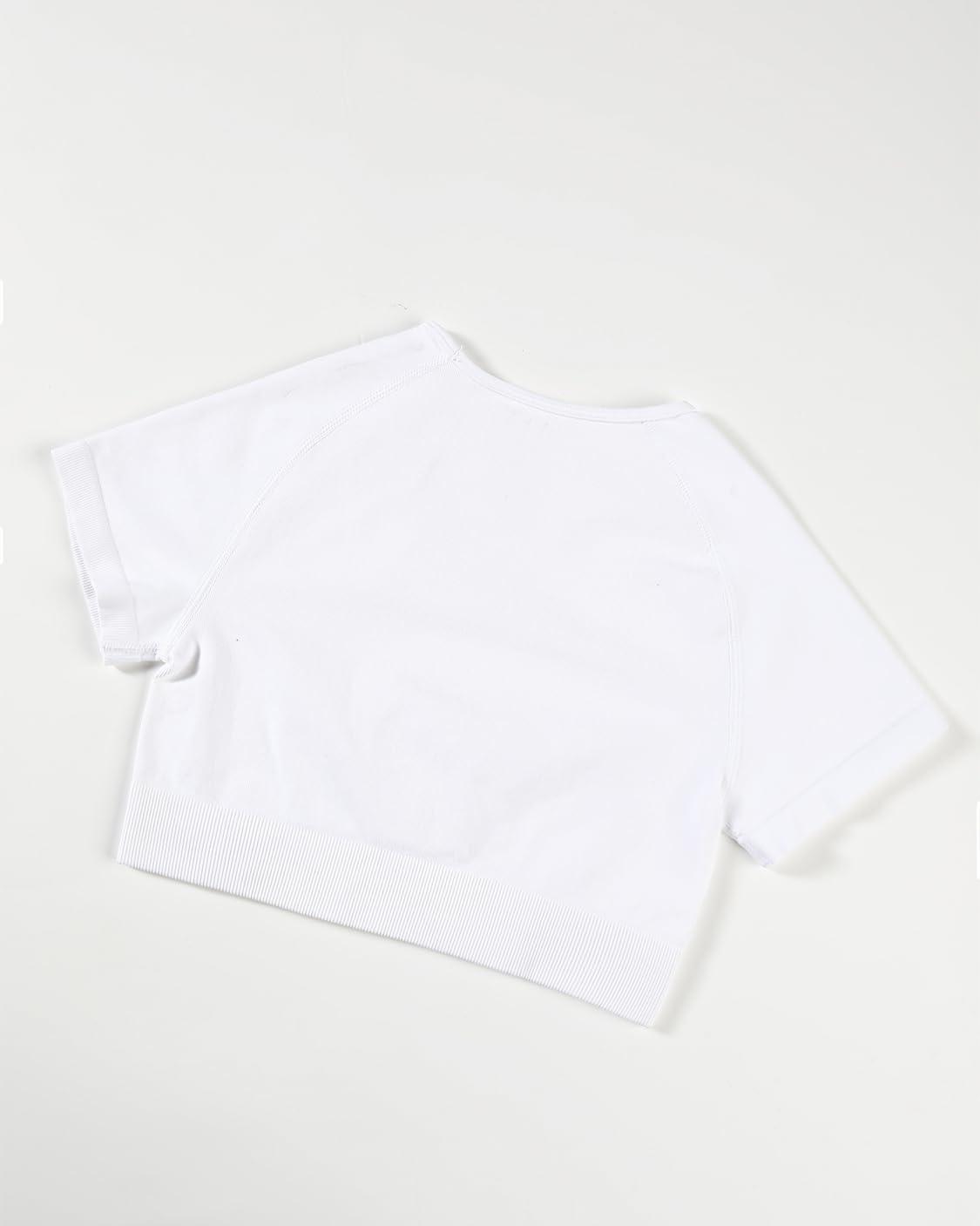 imageAUROLA Serpent Snake Seamless Workout TShirts for WomenShort Sleeve Crop Top Gym Yoga Athletic Shirts TeePacksolidblackcrescent White