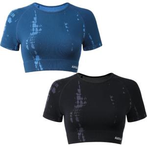 imageAUROLA Serpent Snake Seamless Workout TShirts for WomenShort Sleeve Crop Top Gym Yoga Athletic Shirts TeePackblackwater Blue