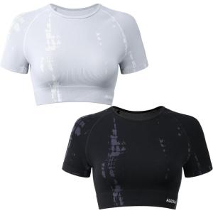 imageAUROLA Serpent Snake Seamless Workout TShirts for WomenShort Sleeve Crop Top Gym Yoga Athletic Shirts TeePackgray Dawnblack