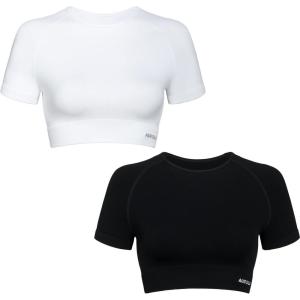 imageAUROLA Serpent Snake Seamless Workout TShirts for WomenShort Sleeve Crop Top Gym Yoga Athletic Shirts TeePacksolidblackcrescent White