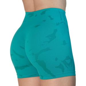 imageAUROLA CAMO Collection Workout Shorts for Women Subtle Logo Seamless Scrunch Gym Yoga Running Active ShortCamolake Green