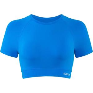 imageAUROLA Influence Crop Top Workout Shirts for Women UltraSoft Seamless Gym T Shirts Short Sleeve Running Workout TopsIndigo