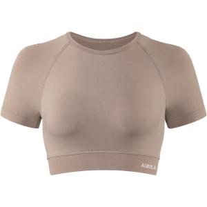 imageAUROLA Influence Crop Top Workout Shirts for Women UltraSoft Seamless Gym T Shirts Short Sleeve Running Workout TopsNatural