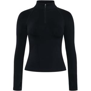 imageAUROLA Influence Workout Jacket for Women Half Zip Cropped Slim Fit Long Sleeve Yoga Jackets Athletic Top with Thumb HolesBlack