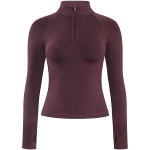 imageAUROLA Influence Workout Jacket for Women Half Zip Cropped Slim Fit Long Sleeve Yoga Jackets Athletic Top with Thumb HolesBlack Cherry