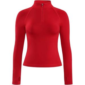 imageAUROLA Influence Workout Jacket for Women Half Zip Cropped Slim Fit Long Sleeve Yoga Jackets Athletic Top with Thumb HolesChili Red