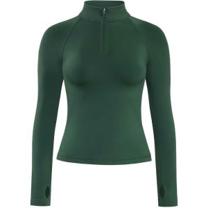imageAUROLA Influence Workout Jacket for Women Half Zip Cropped Slim Fit Long Sleeve Yoga Jackets Athletic Top with Thumb HolesEden Green