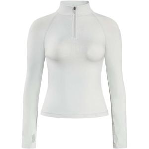 imageAUROLA Influence Workout Jacket for Women Half Zip Cropped Slim Fit Long Sleeve Yoga Jackets Athletic Top with Thumb HolesGlacier Gray