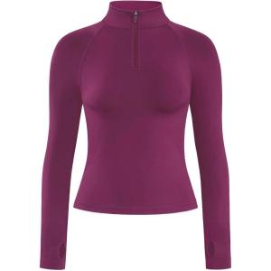 imageAUROLA Influence Workout Jacket for Women Half Zip Cropped Slim Fit Long Sleeve Yoga Jackets Athletic Top with Thumb HolesMagenta