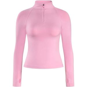 imageAUROLA Influence Workout Jacket for Women Half Zip Cropped Slim Fit Long Sleeve Yoga Jackets Athletic Top with Thumb HolesSweet Pink