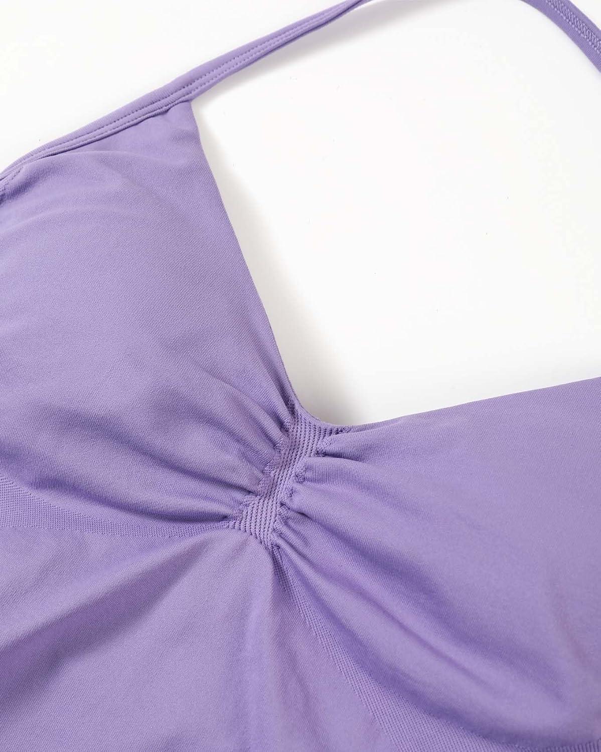 imageAUROLA Influence Longline Strappy Workout Halter Tops for WomenRemovable Cups Padded Bras Impact Gym Yoga Sleeveless TopChalk Violet