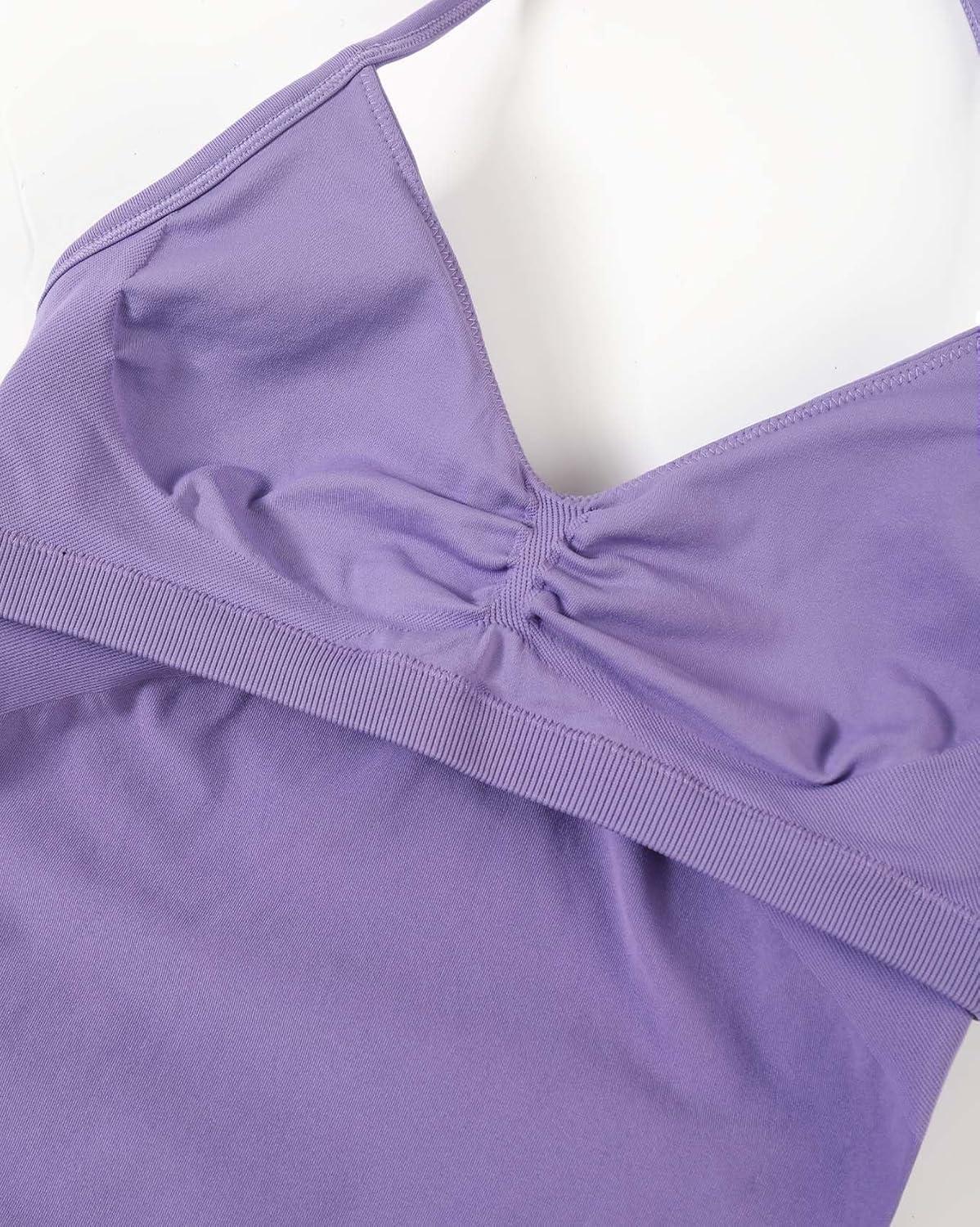 imageAUROLA Influence Longline Strappy Workout Halter Tops for WomenRemovable Cups Padded Bras Impact Gym Yoga Sleeveless TopChalk Violet