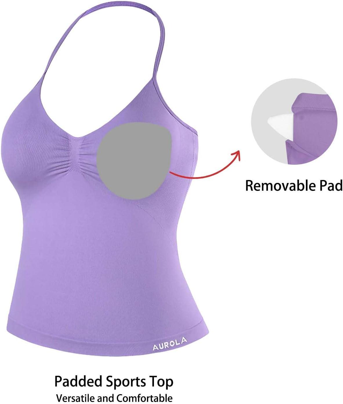 imageAUROLA Influence Longline Strappy Workout Halter Tops for WomenRemovable Cups Padded Bras Impact Gym Yoga Sleeveless TopChalk Violet