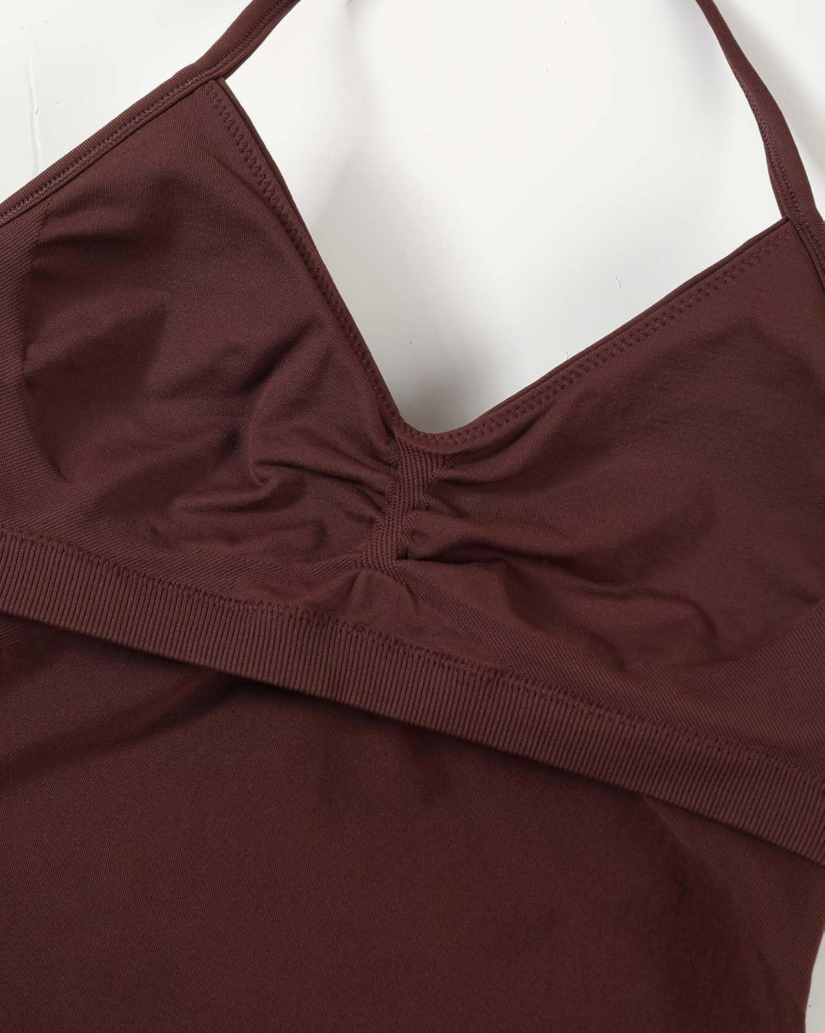 imageAUROLA Influence Longline Strappy Workout Halter Tops for WomenRemovable Cups Padded Bras Impact Gym Yoga Sleeveless TopCinnamon