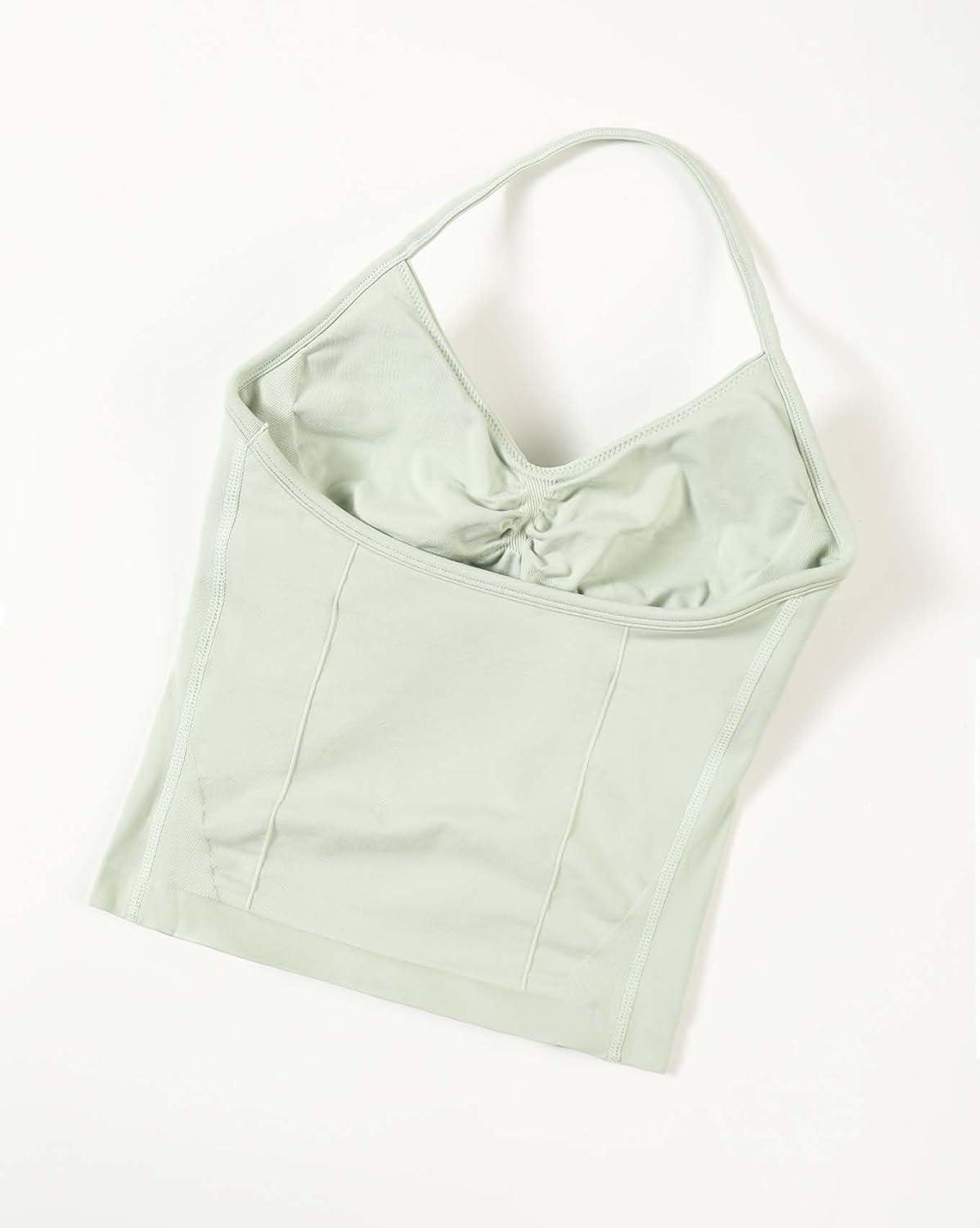 imageAUROLA Influence Longline Strappy Workout Halter Tops for WomenRemovable Cups Padded Bras Impact Gym Yoga Sleeveless TopFog Green