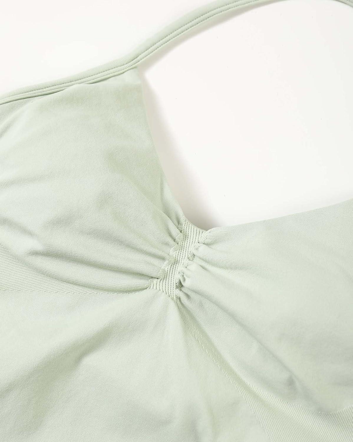 imageAUROLA Influence Longline Strappy Workout Halter Tops for WomenRemovable Cups Padded Bras Impact Gym Yoga Sleeveless TopFog Green