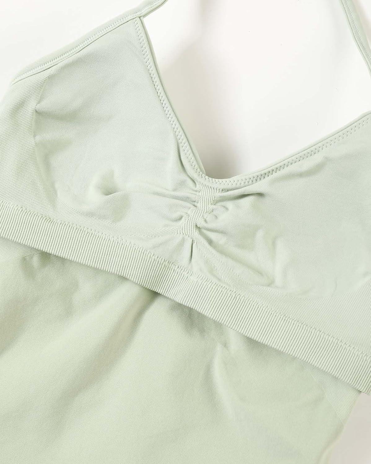 imageAUROLA Influence Longline Strappy Workout Halter Tops for WomenRemovable Cups Padded Bras Impact Gym Yoga Sleeveless TopFog Green