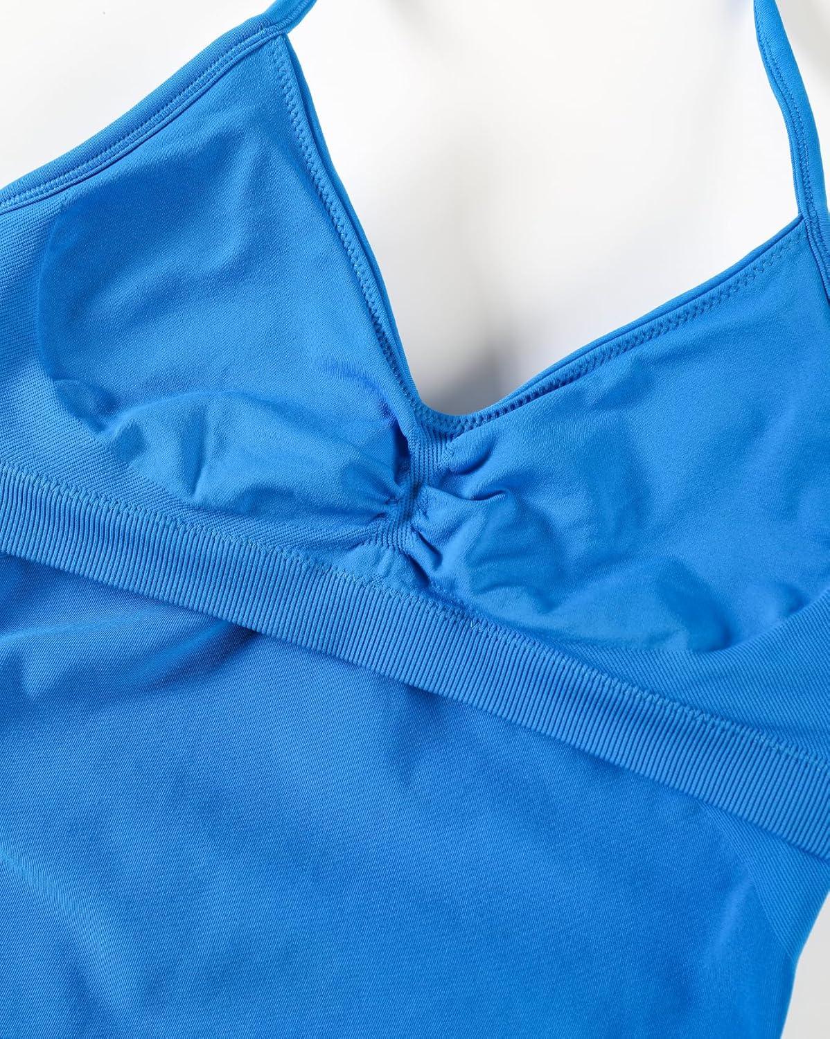 imageAUROLA Influence Longline Strappy Workout Halter Tops for WomenRemovable Cups Padded Bras Impact Gym Yoga Sleeveless TopIndigo