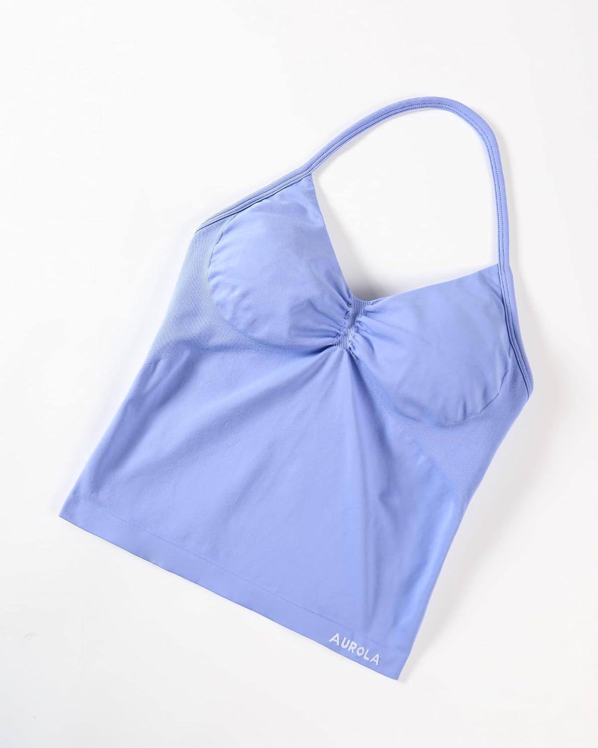 imageAUROLA Influence Longline Strappy Workout Halter Tops for WomenRemovable Cups Padded Bras Impact Gym Yoga Sleeveless TopJacaranda