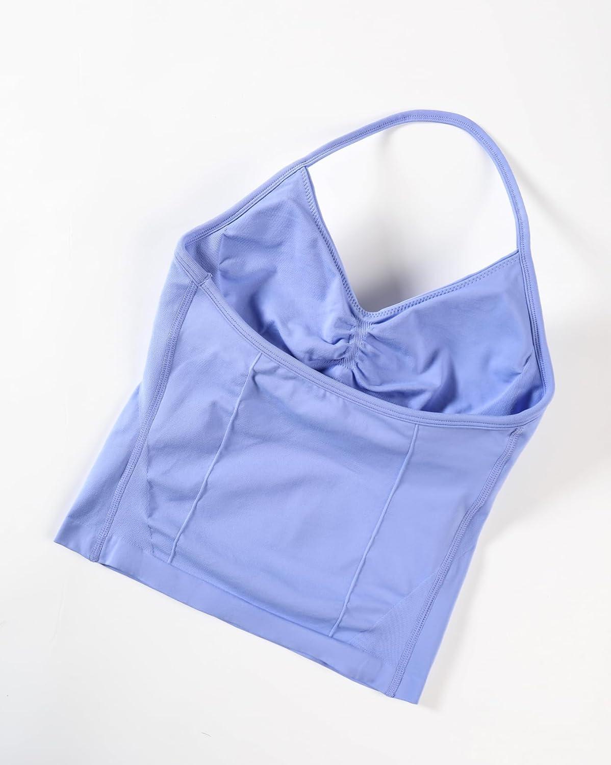 imageAUROLA Influence Longline Strappy Workout Halter Tops for WomenRemovable Cups Padded Bras Impact Gym Yoga Sleeveless TopJacaranda