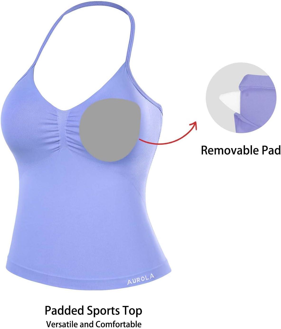 imageAUROLA Influence Longline Strappy Workout Halter Tops for WomenRemovable Cups Padded Bras Impact Gym Yoga Sleeveless TopJacaranda