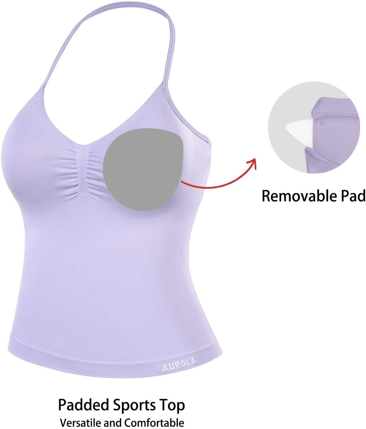 imageAUROLA Influence Longline Strappy Workout Halter Tops for WomenRemovable Cups Padded Bras Impact Gym Yoga Sleeveless TopLavender