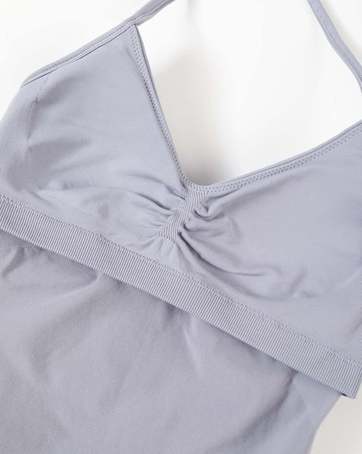 imageAUROLA Influence Longline Strappy Workout Halter Tops for WomenRemovable Cups Padded Bras Impact Gym Yoga Sleeveless TopLilac Gray