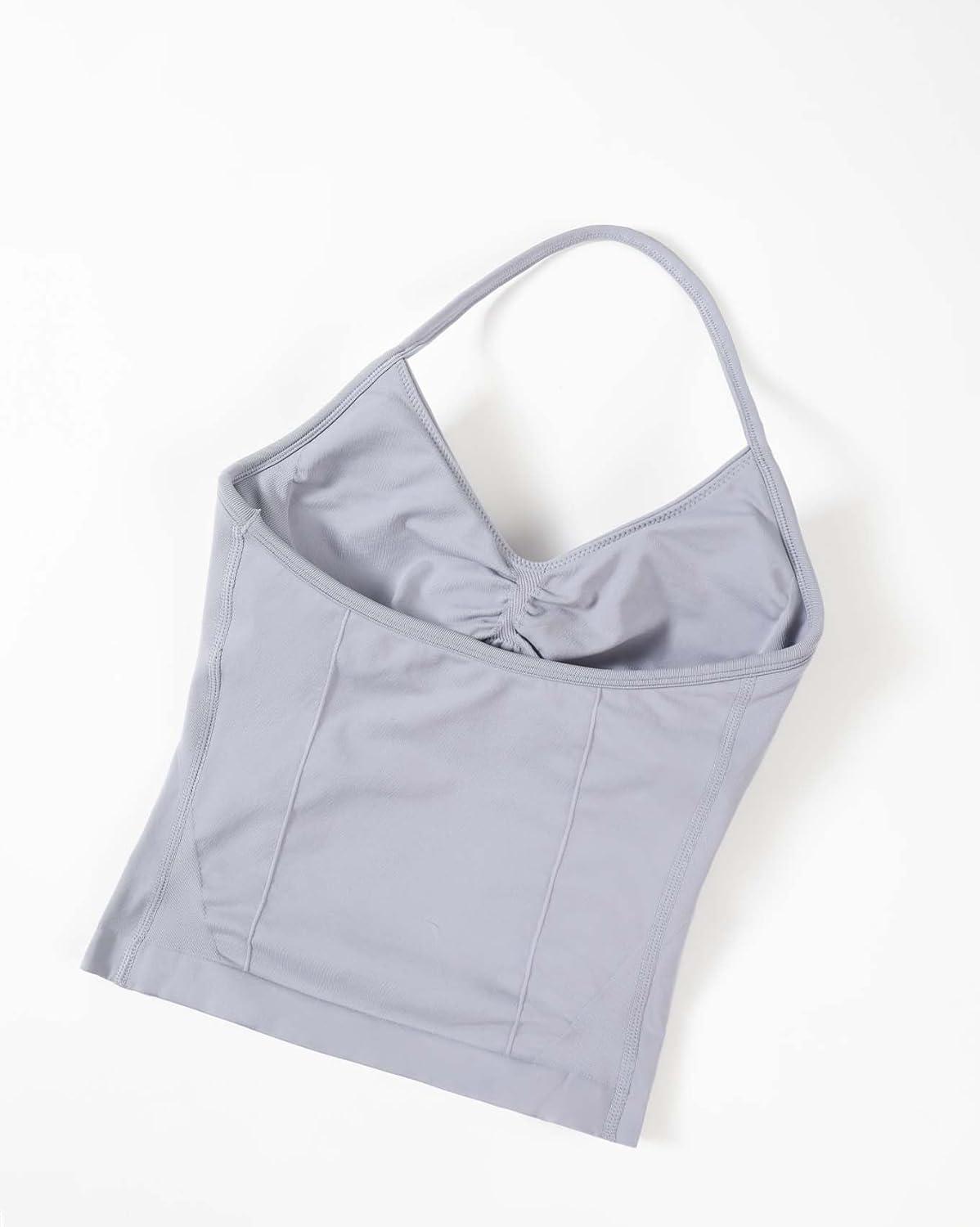 imageAUROLA Influence Longline Strappy Workout Halter Tops for WomenRemovable Cups Padded Bras Impact Gym Yoga Sleeveless TopLilac Gray